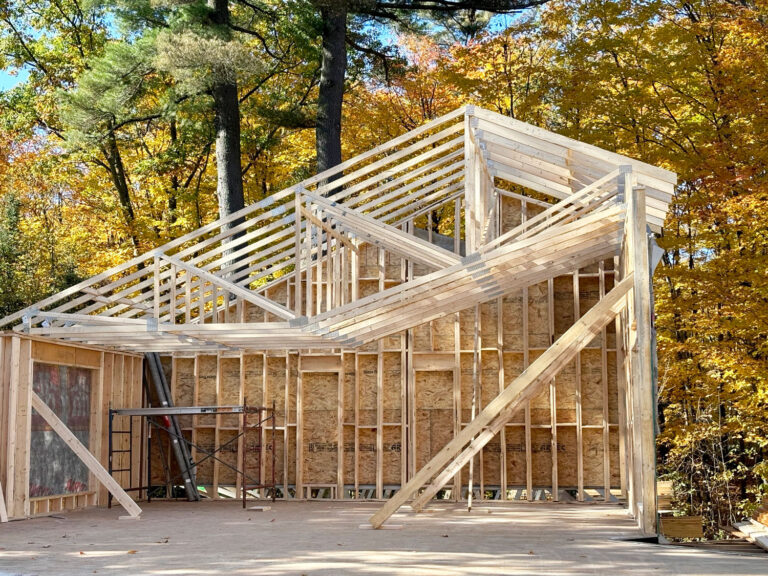 Framing done for a custom home build.